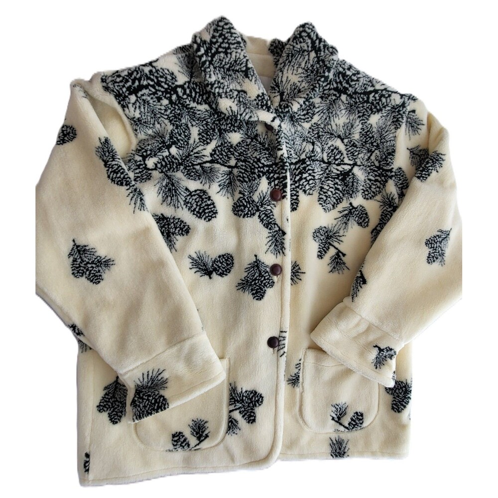 Vintage Denali Womens XL Pinecone Fleece Jacket USA Made Cabin Cottagecore